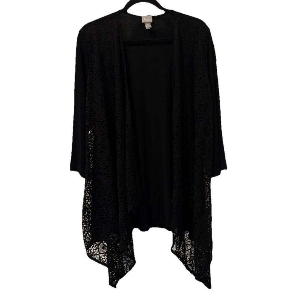 Chicos Top Womens Large (2)-Black Open Front Long Sleeve Stretch Travelers